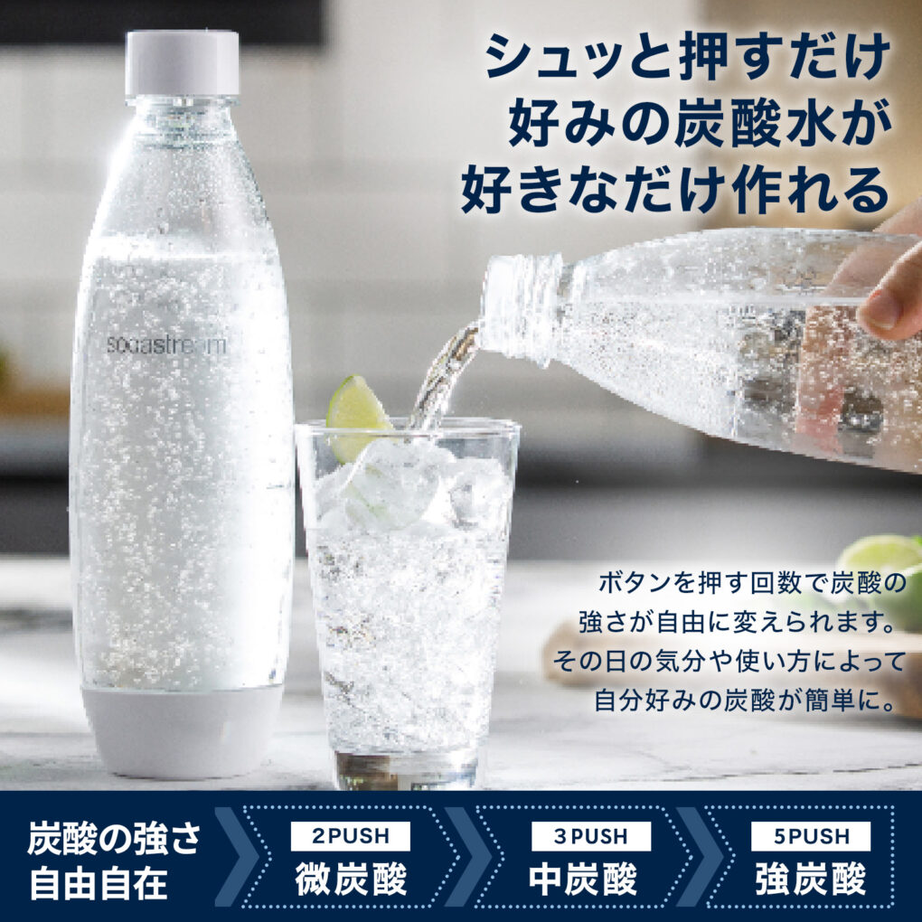 炭酸の強さを自在に調整できる